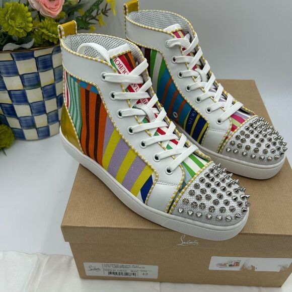 Men’s Christian Louboutin Lou  spikes high top sneakers size 42 made in Italy - Picture 1 of 12